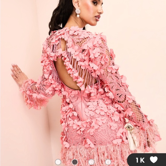 ASOS LUXE 3D floral embellished eyelet mini dress with faux feather trim - Picture 10 of 13